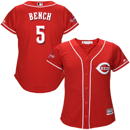 Reds #5 Johnny Bench Red Alternate Women's Stitched MLB Jersey - Click Image to Close